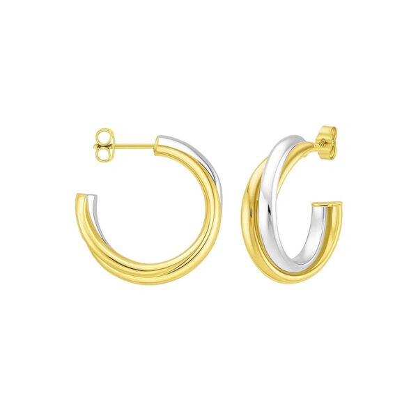 14K Two Tone Gold Interlocking Trinity C Hoop Earrings - Two-Tone Gold
