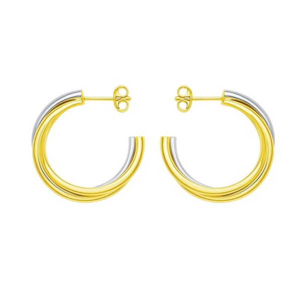 14K Two Tone Gold Interlocking Trinity C Hoop Earrings - Two-Tone Gold - alternate view 2