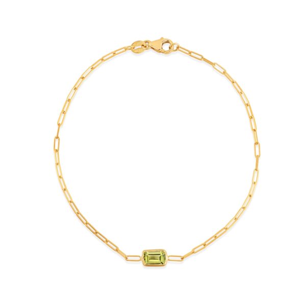 14K Yellow Gold Peridot Paperclip Bracelet (1.50 mm) - alternate view 2