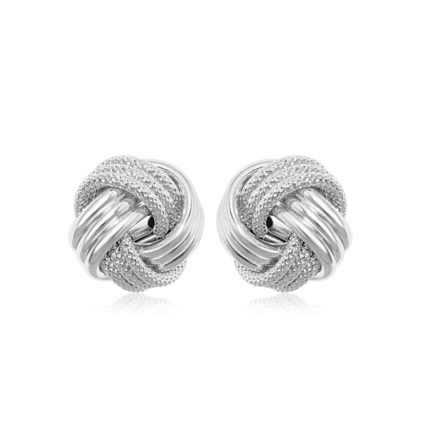 14k White Gold Love Knot with Ridge Texture Earrings