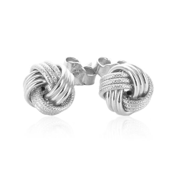 14k White Gold Love Knot with Ridge Texture Earrings - alternate view 2