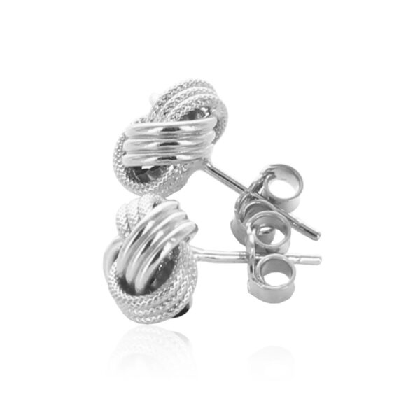 14k White Gold Love Knot with Ridge Texture Earrings - alternate view 3