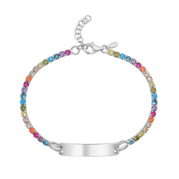 Sterling Silver Rhodium Plated Rainbow CZ ID Bracelet (2.70 mm) - alternate view 2