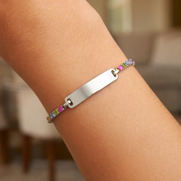 Sterling Silver Rhodium Plated Rainbow CZ ID Bracelet (2.70 mm) - alternate view 3