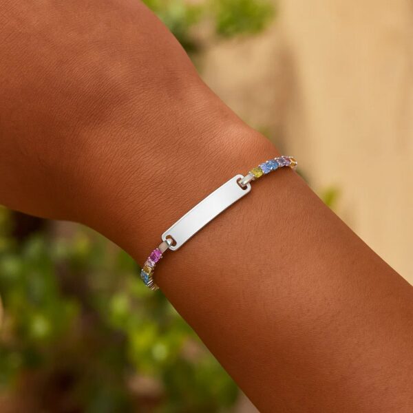 Sterling Silver Rhodium Plated Rainbow CZ ID Bracelet (2.70 mm) - alternate view 4