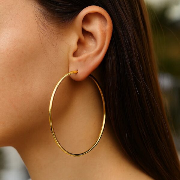 14k Yellow Gold Large Polished Hoop Earrings(2x70mm) - alternate view 3