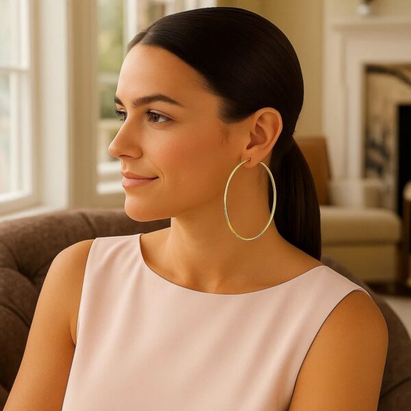 14k Yellow Gold Large Polished Hoop Earrings(2x70mm) - alternate view 4
