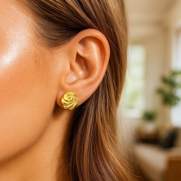 14K Yellow Gold Swirl Knot Stud Earrings - alternate view 2