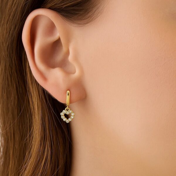 14K Yellow Gold Petite Diamond Heart Earrings - alternate view 2