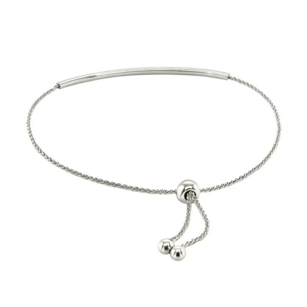 14k White Gold Smooth Curved Bar Lariat Design Bracelet (1.00 mm) - alternate view 2
