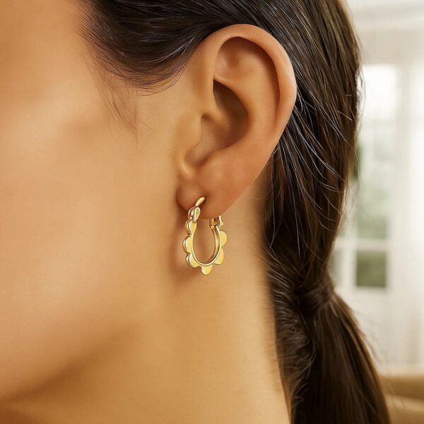 14k Yellow Gold Scalloped Hoop Earrings - alternate view 2