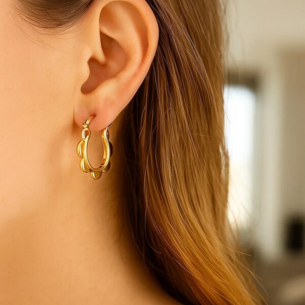 14k Yellow Gold Scalloped Hoop Earrings - alternate view 3
