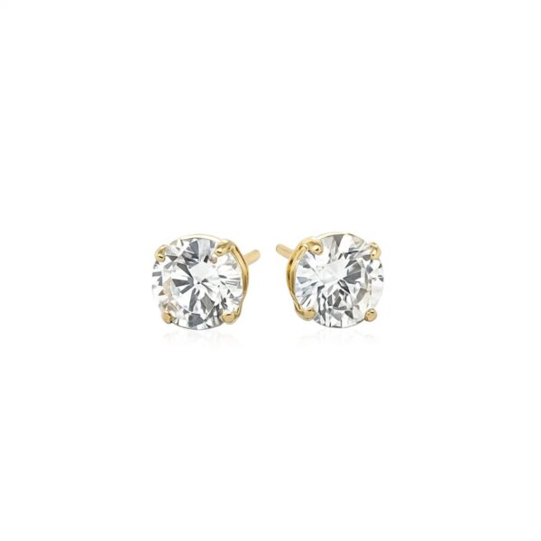 14k Yellow Gold Stud Earrings with White Hue Faceted Cubic Zirconia(6mm) - alternate view 2