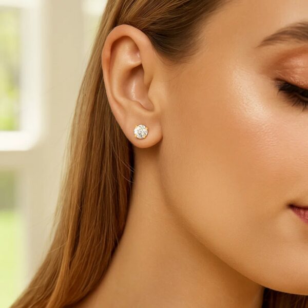 14k Yellow Gold Stud Earrings with White Hue Faceted Cubic Zirconia(6mm) - alternate view 4