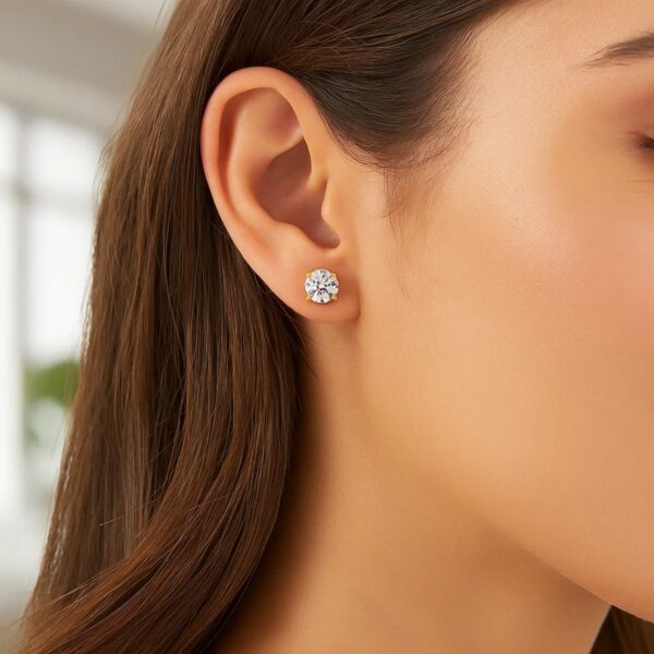 14k Yellow Gold Stud Earrings with White Hue Faceted Cubic Zirconia(6mm) - alternate view 5
