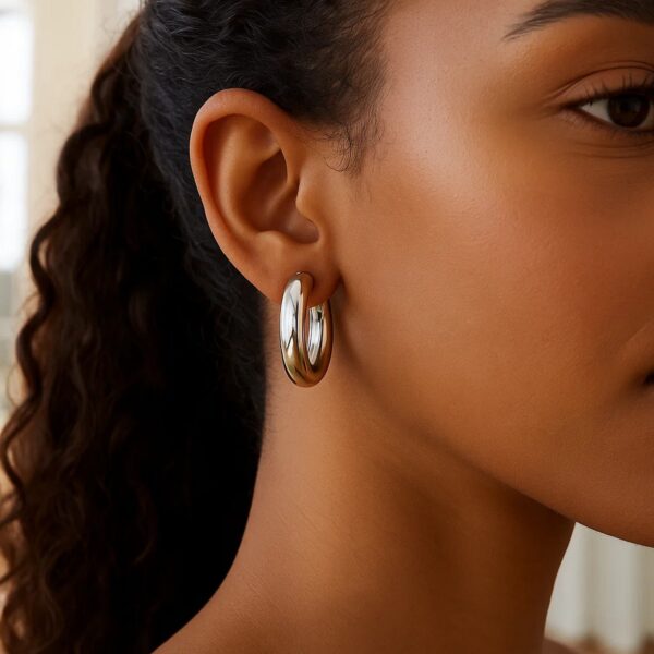 Sterling Silver Round Hoop Earrings (30 mm) - alternate view 3