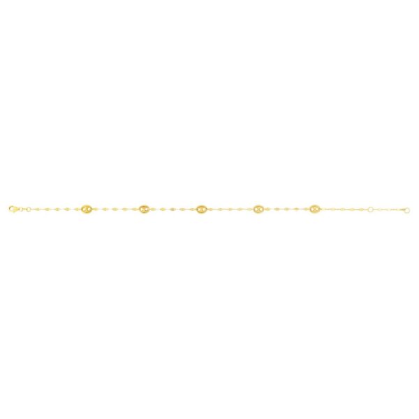 14K Yellow Gold Mirror Chain and Puffed Mariner Station Anklet - alternate view 2
