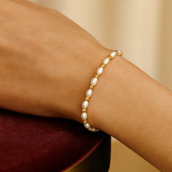 14K Yellow Gold Faceted Bead and Freshwater Pearl Bracelet (3.00 mm) - alternate view 5