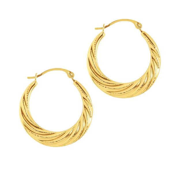 10k Yellow Gold Textured Graduated Twist Hoop Earrings - alternate view 2