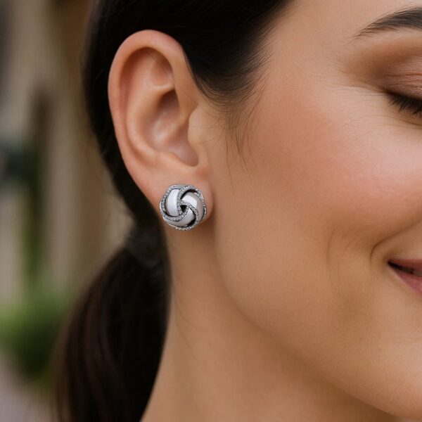 Textured and Polished Love Knot Earrings in Sterling Silver(13mm) - alternate view 2