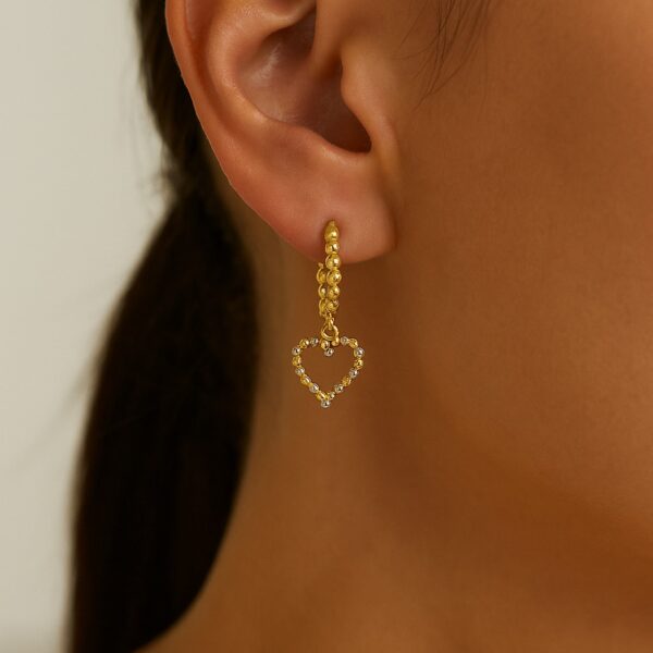 14k Two Tone Gold Beaded Hoop Earrings with Hearts - Two-Tone Gold - alternate view 2
