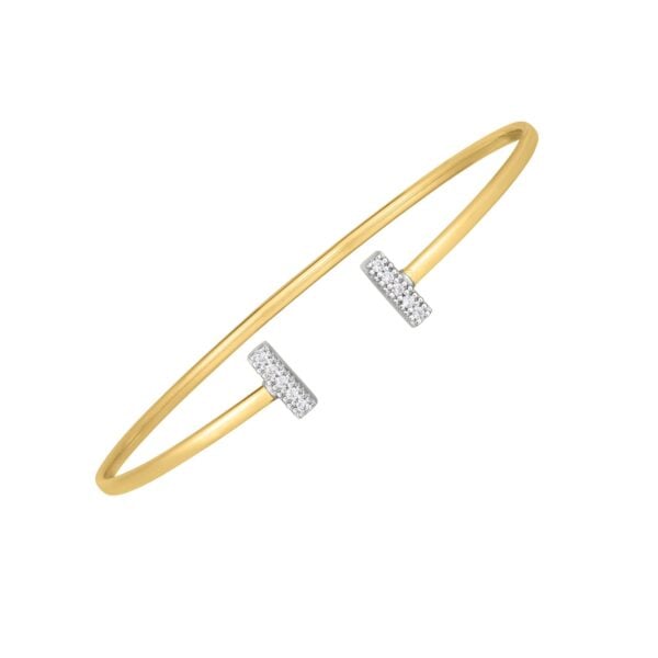14k Two Tone Gold Diamond Tee Bar Bangle (2.00 mm) - Two-Tone Gold, J