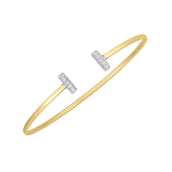14k Two Tone Gold Diamond Tee Bar Bangle (2.00 mm) - Two-Tone Gold, J - alternate view 2