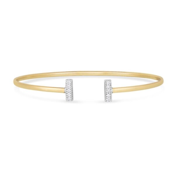 14k Two Tone Gold Diamond Tee Bar Bangle (2.00 mm) - Two-Tone Gold, J - alternate view 3