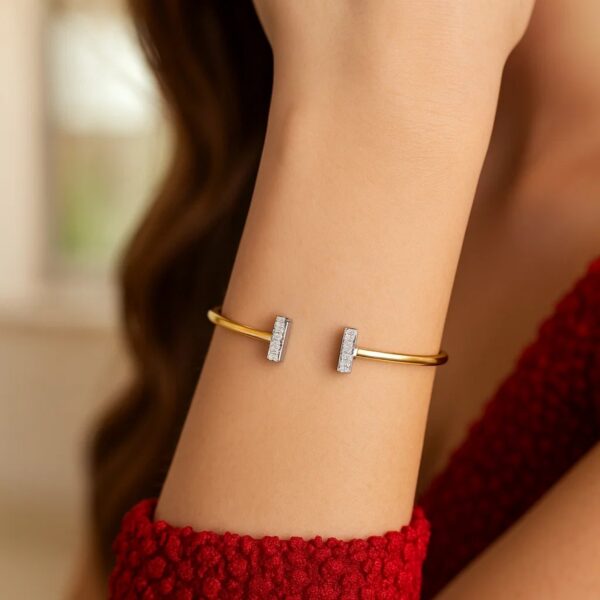 14k Two Tone Gold Diamond Tee Bar Bangle (2.00 mm) - Two-Tone Gold, J - alternate view 4