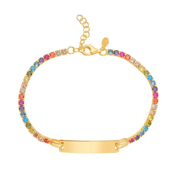Sterling Silver Gold Plated Rainbow CZ ID Bracelet (2.70 mm) - alternate view 2