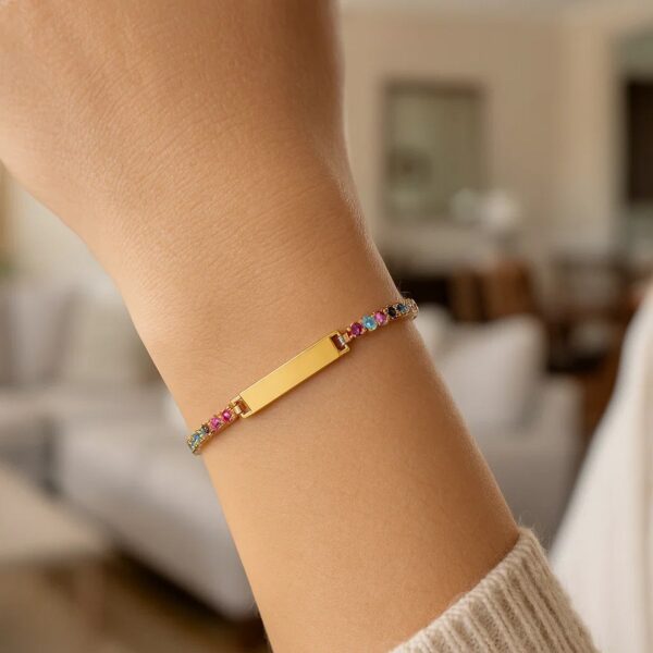 Sterling Silver Gold Plated Rainbow CZ ID Bracelet (2.70 mm) - alternate view 3