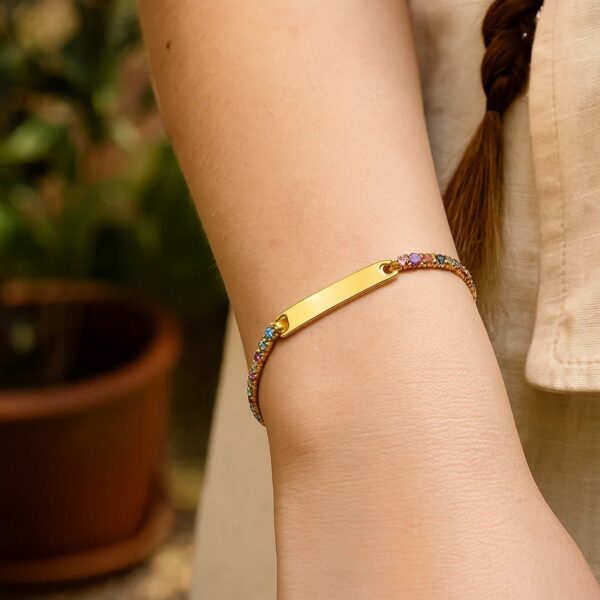 Sterling Silver Gold Plated Rainbow CZ ID Bracelet (2.70 mm) - alternate view 4
