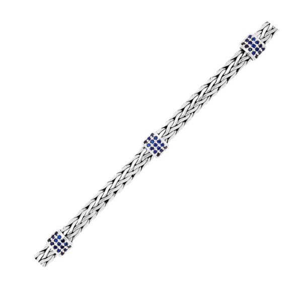 Sterling Silver Woven Bracelet with Blue Sapphire Stations (6.35 mm) - alternate view 2