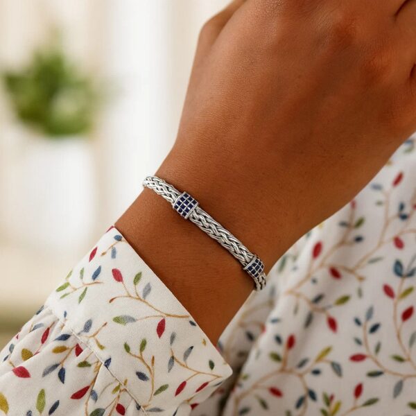Sterling Silver Woven Bracelet with Blue Sapphire Stations (6.35 mm) - alternate view 4