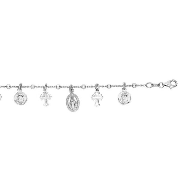 Sterling Silver 7 1/4 inch Bracelet with Crosses and Religious Medal Charms - alternate view 2