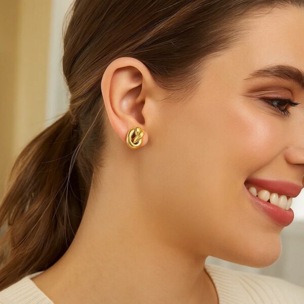 14k Yellow Gold Polished Knot Earrings - alternate view 2