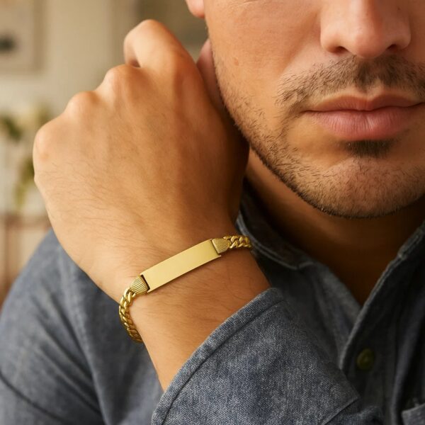 14K Yellow Gold Lite Cuban ID Bracelet (7.20 mm) - alternate view 2