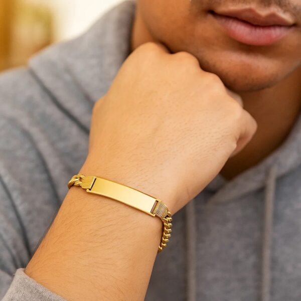 14K Yellow Gold Lite Cuban ID Bracelet (7.20 mm) - alternate view 3