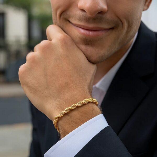 Silk Rope Chain Bracelet in 14k Yellow Gold (4.30 mm) - alternate view 3