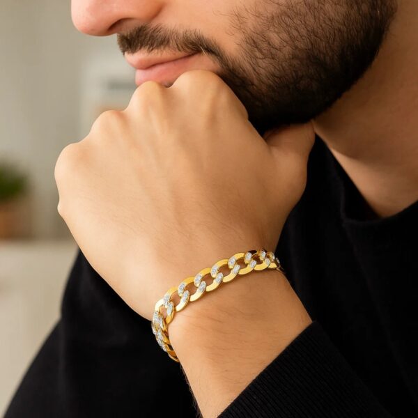 14k Two Tone Gold Pave Curb Bracelet (8.30 mm) - Two-Tone Gold - alternate view 3