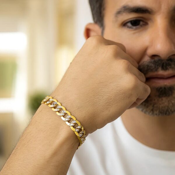 14k Two Tone Gold Pave Curb Bracelet (8.30 mm) - Two-Tone Gold - alternate view 4