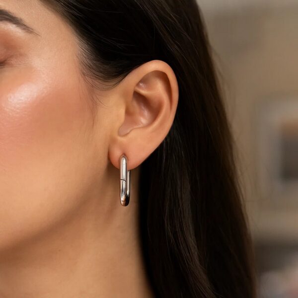 Sterling Silver Rhodium Plated Oval Hoop Earrings - alternate view 2