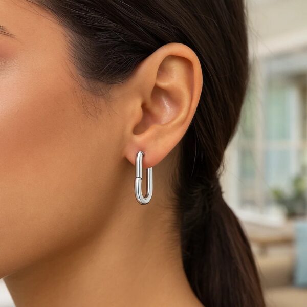 Sterling Silver Rhodium Plated Oval Hoop Earrings - alternate view 3