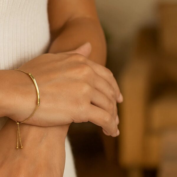 14k Yellow Gold Lariat Bracelet with Polished Curved Bar - alternate view 2