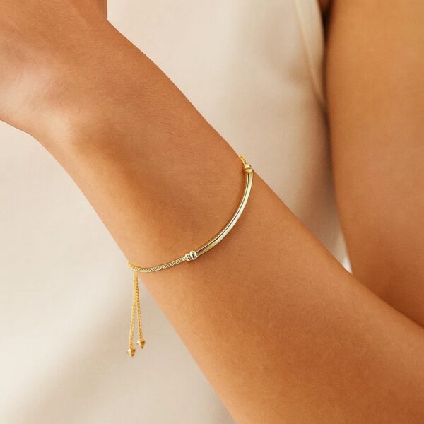 14k Yellow Gold Lariat Bracelet with Polished Curved Bar - alternate view 3