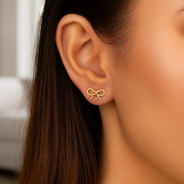 14K Yellow Gold Polished Bow Stud Earrings - alternate view 2