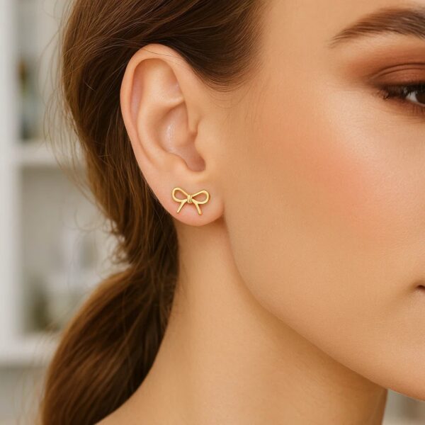 14K Yellow Gold Polished Bow Stud Earrings - alternate view 3
