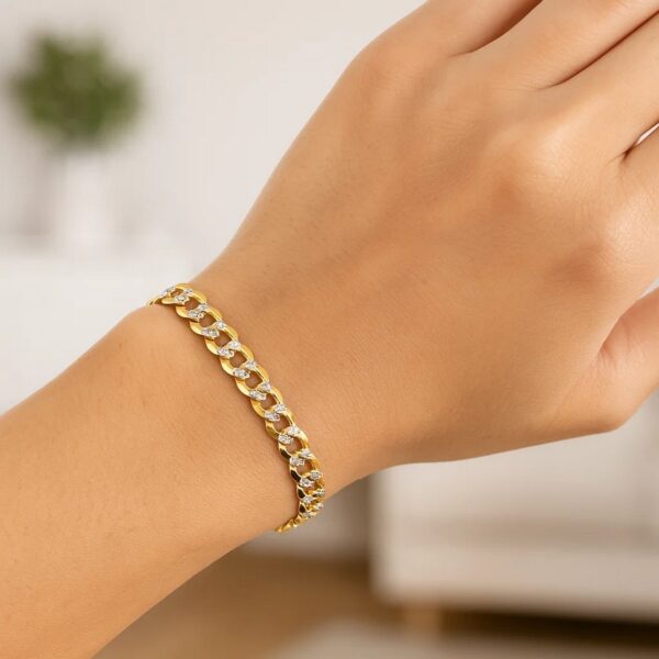 14k Two Tone Gold Pave Curb Bracelet (3.60 mm) - Two-Tone Gold - alternate view 5
