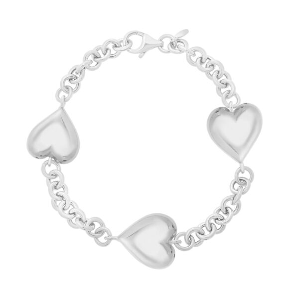 Sterling Silver Rhodium Plated Puffed Triple Heart Bracelet - alternate view 2