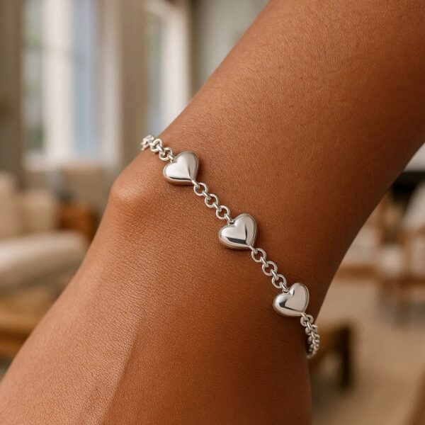 Sterling Silver Rhodium Plated Puffed Triple Heart Bracelet - alternate view 4